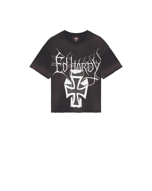 Ed Hardy Black By Appointment Only Cross Cropped Boxy Tee for men