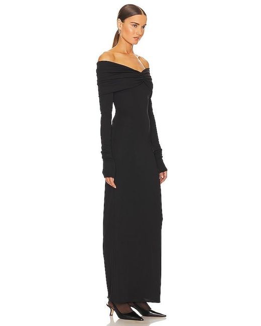 Helsa Black Matte Jersey Off Shoulder Maxi Dress
