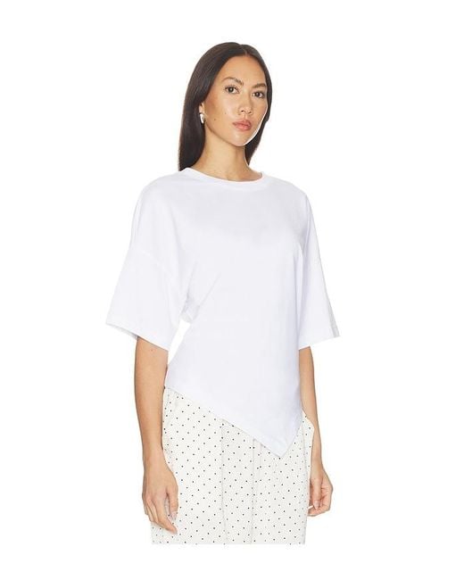 Enza Costa White Supima Structured Jersey Assymetrical Tee