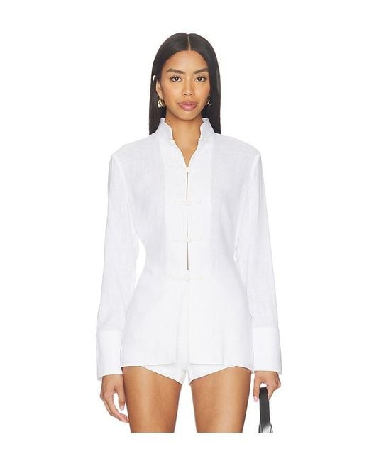 SAU LEE White Martina Linen Top