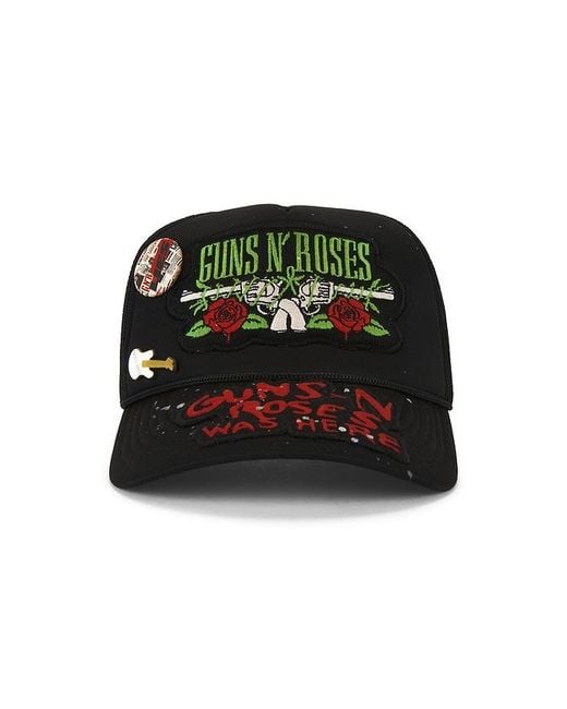 MadeWorn Black Guns N' Roses Hand Painted Patched & Pinned Trucker Hat for men
