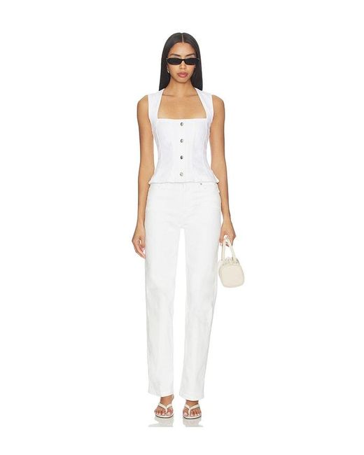 GOOD AMERICAN White Button Front Peplum Top