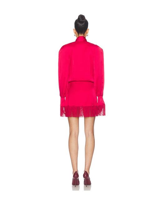 ROWEN ROSE Red Satin Fringe Mini Dress