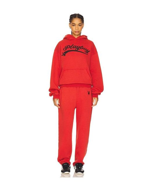 Playboy Red Logo Hoodie And Sweatpant Set