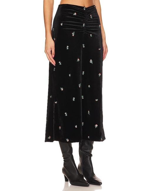 WeWoreWhat Black Embroidered Velvet Ruched Midi Skirt