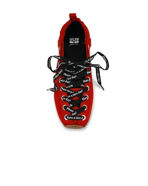 Ganni Red Lace Up Sporty Ballerina Sneaker