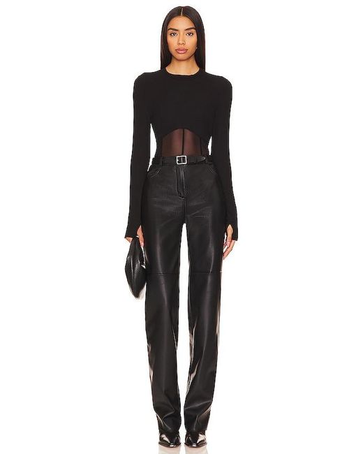 Michael Lauren Black Danton Rib Mesh Corset Top
