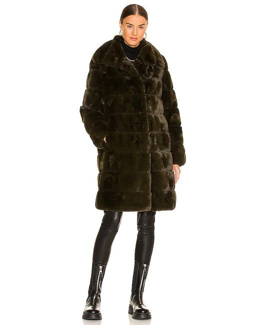 Adrienne Landau Black Faux Fur Long Coat