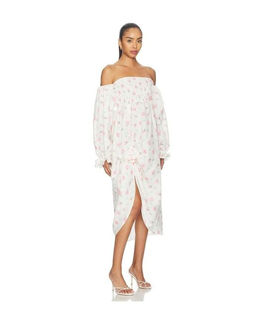 Sleeper White Atlanta Linen Dress With Rose Detail