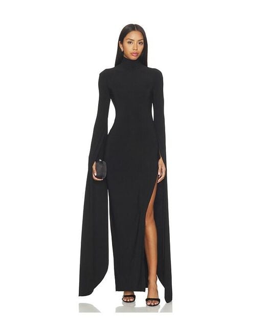 Norma Kamali Black Open Back Ribbon Sleeve Turtleneck Gown