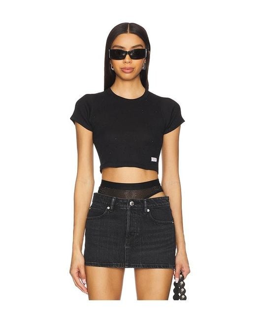 Alexander Wang Black Cropped Short Sleeve Crewneck Tee