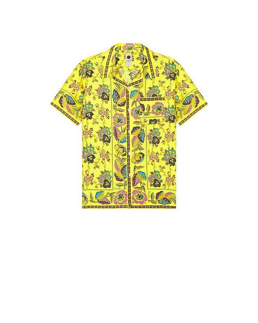 vowels Yellow Short Sleeve Silk Shirt for men