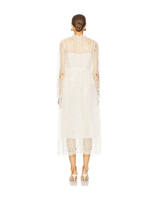 Sea White Lumi Eyelet Peplum Long Sleeve Dress