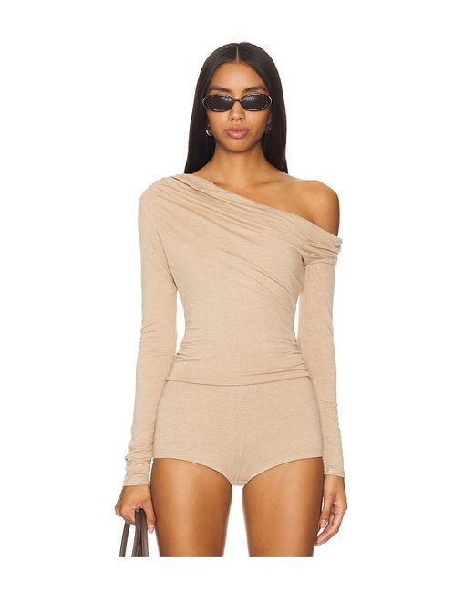 AFRM Natural Off-Shoulder Jersey Long Sleeve Top