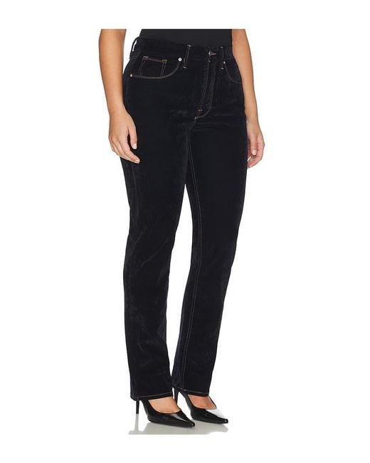 GOOD AMERICAN Black Good Icon Straight Velvet Denim Jeans