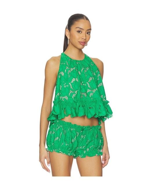 AKNVAS Green Mika Guipure Lace Halter Top