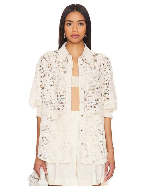 Free People Natural In Your Dreams Lace Buttondown In Beige. - Size L (also In M, S, Xs)
