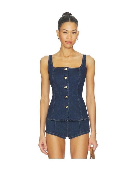 GOOD AMERICAN Blue Sleeveless Button Front Denim Top