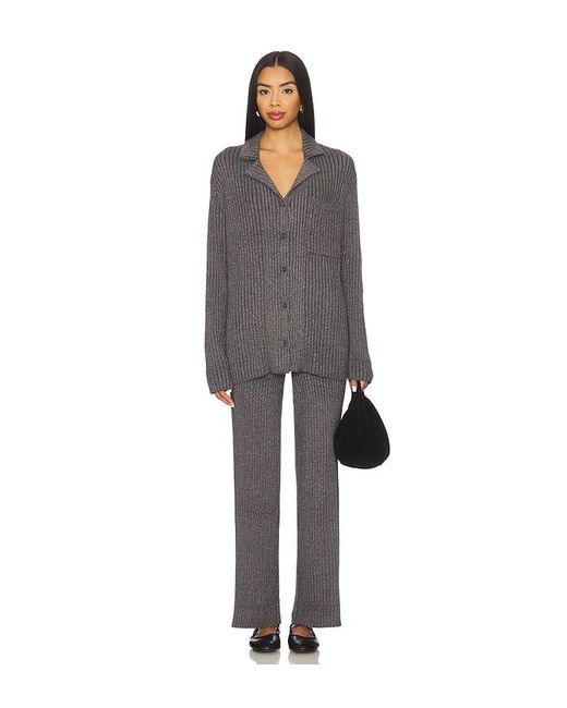 Barefoot Dreams Gray Cozychic Ultra Lite Lurex Rib Button Front Shirt