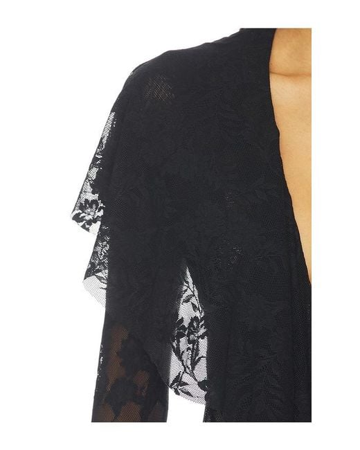 Norma Kamali Black Xl Sleeve Deep V Ruffle Mini Dress