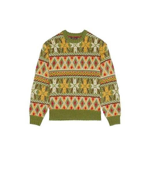 Beams Plus Green Crew Fair Isle Pattern 3G Sweater for men