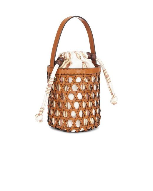 Loeffler Randall White Laith Stripe Canvas & Beads Bucket Bag