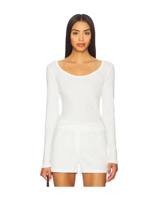 VIR VITA White Maia Scoop Neck Pointelle Top