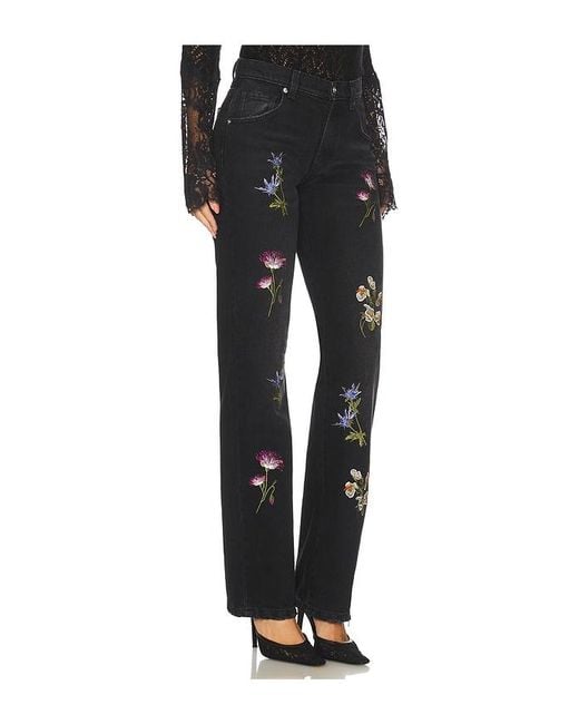 Blumarine Black Embroidered Denim Straight Leg