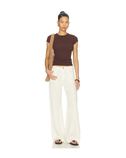 Enza Costa Brown Textured Rib Cap Sleeve Crew