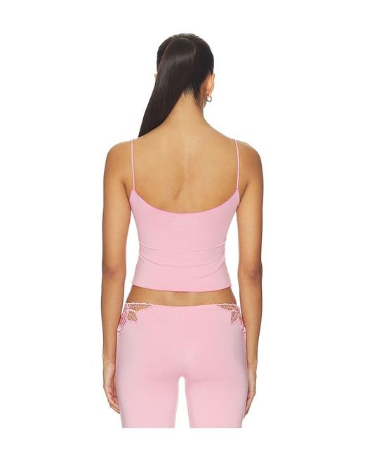 Indah Pink Ruby Solid Tank Top With Embroidered Rose Kerawang Detail