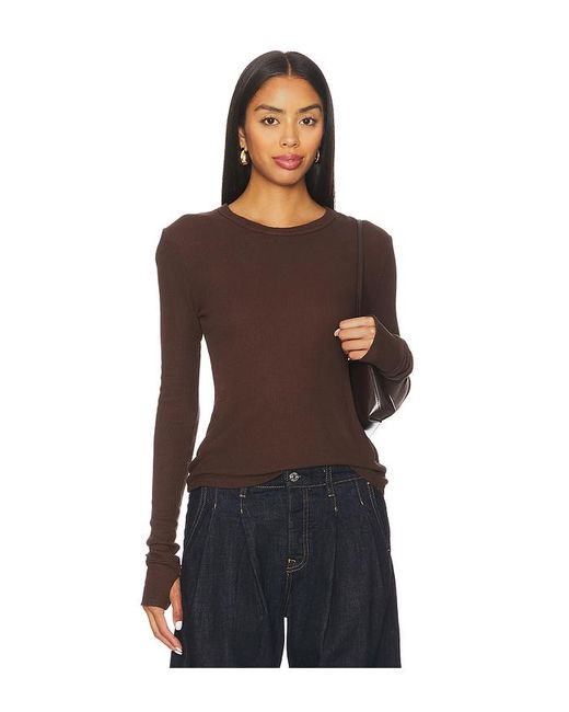 Michael Lauren Brown Axl Long Sleeve Crop Fitted Top