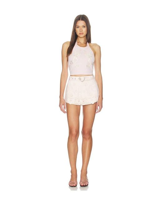 For Love & Lemons White Heart Eyelet Denim Short