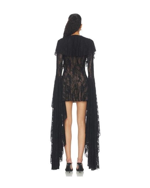 Norma Kamali Black Xl Sleeve Deep V Ruffle Mini Dress