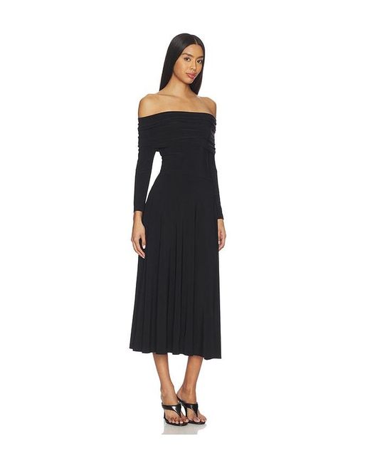 Norma Kamali Black 3/4 Sleeve Cowl Neck Flared Dress