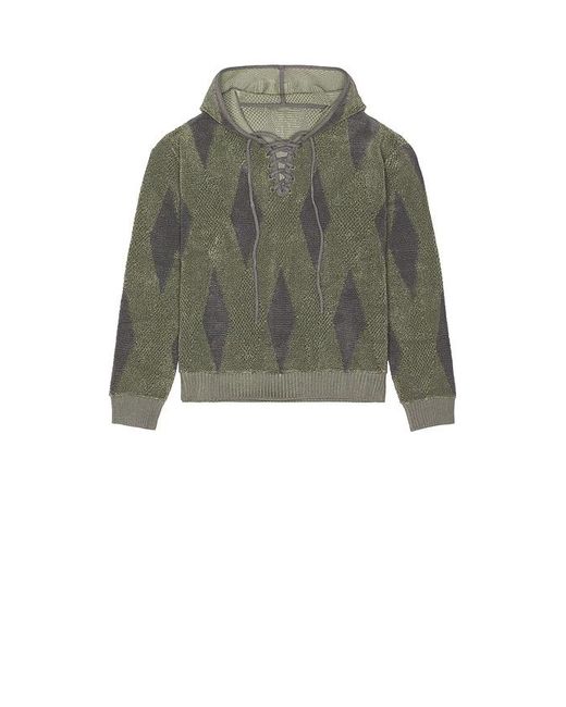 Isa Boulder Green Small Argyle Towel Hoodie for men