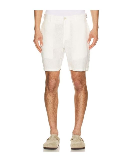 Onia White Linen Fixed Waist Short for men