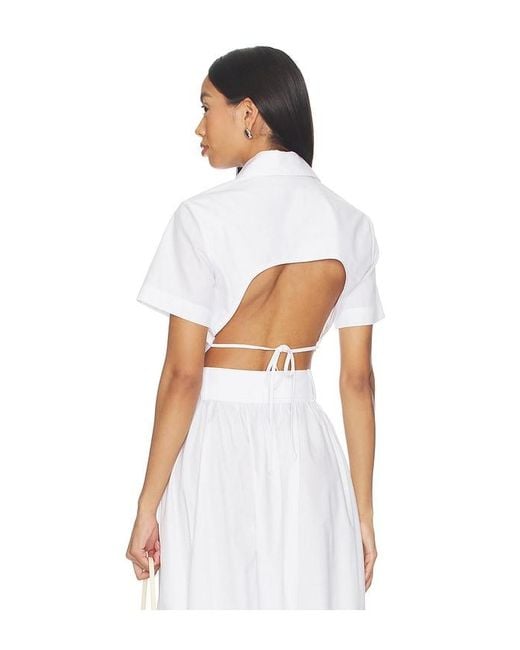 Matthew Bruch White Cropped Tie Back Button Up