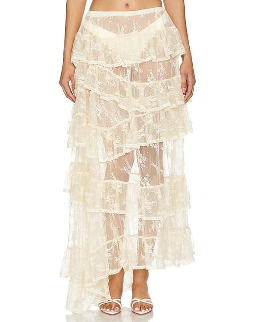 YUHAN WANG Natural Lace Ruffled Maxi Skirt