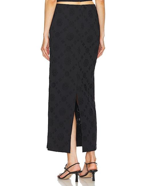 Helsa Black Eyelet Column Midi Skirt