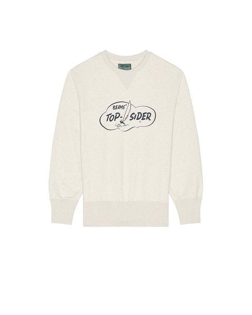 Beams Plus Natural Sweat Crew Print for men