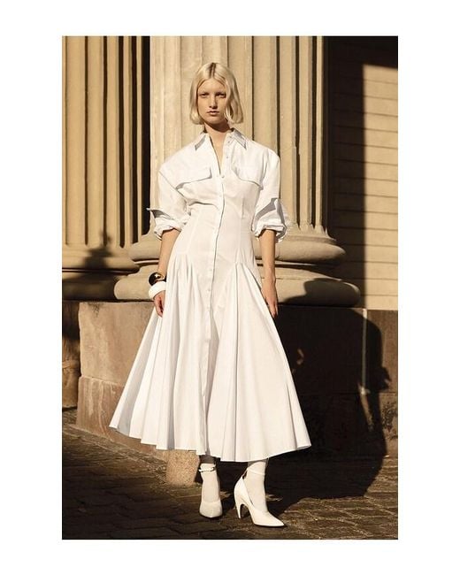 Helsa White Godet Shirt Dress