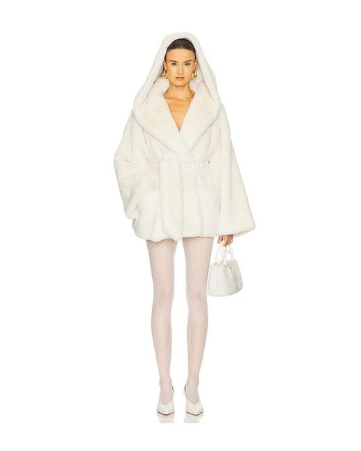 Helsa White The Hooded Faux Fur Coat