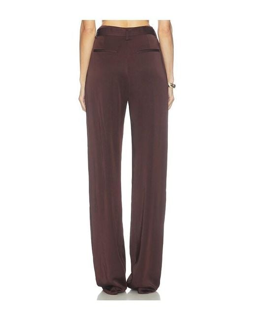 LAPOINTE Brown Lightweight Satin High Waisted Belted Pant