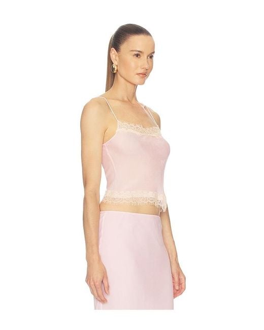 Helsa Pink Viscose Georgette Cami With Lace