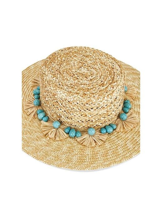 Lele Sadoughi Blue Poms Straw Hat