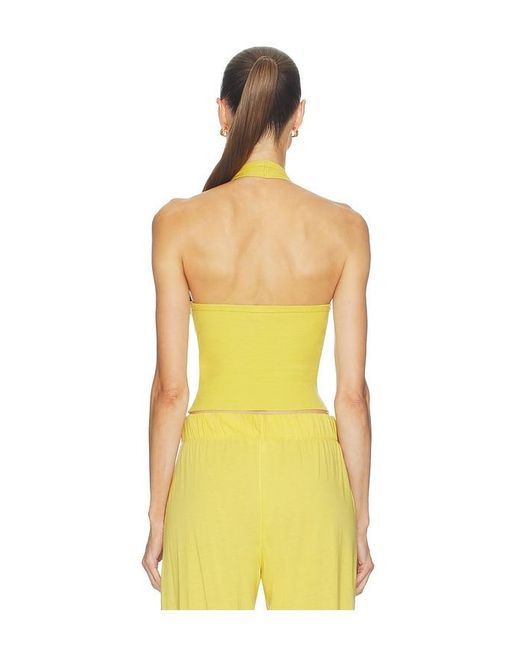 ÉTERNE Yellow Butter Rib Cropped Halter Top
