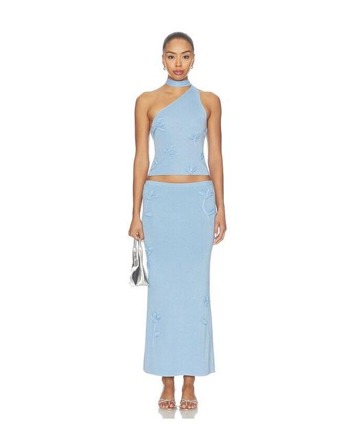 MAJORELLE Blue Kaidyn One Shoulder Flower Embroidered Top