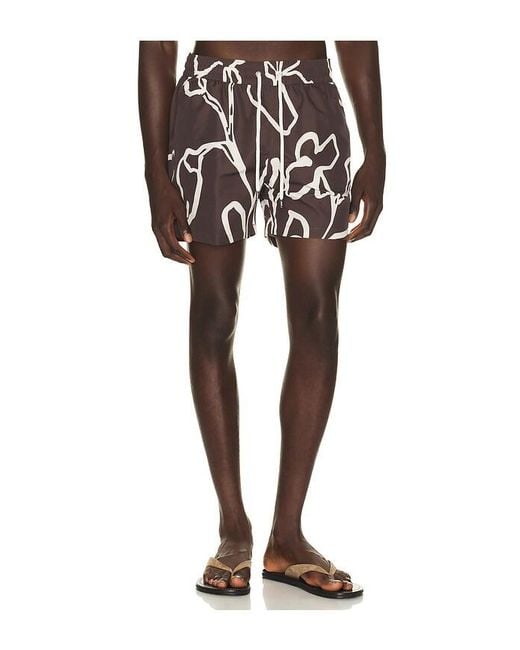 Frescobol Carioca Black Rio Flor Print Swim Shorts for men