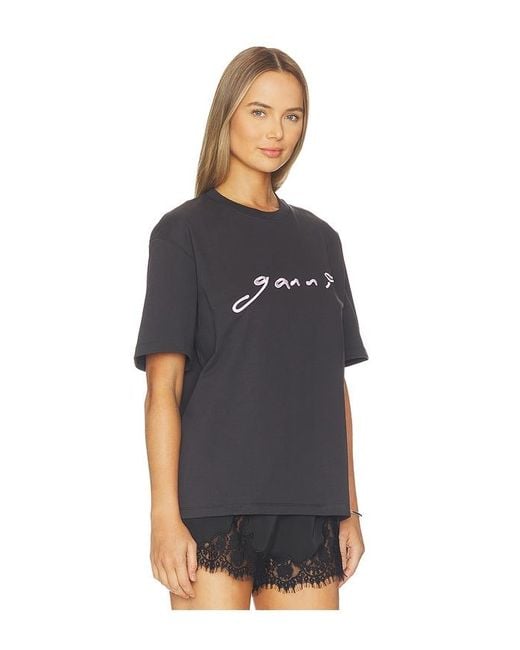 Ganni Black Heavy Cotton Jersey Relaxed Fit T-Shirt