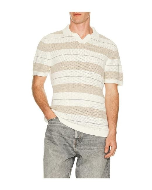 Reigning Champ White Cotton Linen Stripe Victor Polo for men
